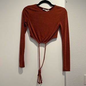 Shimmery burnt orange cropped long sleeve